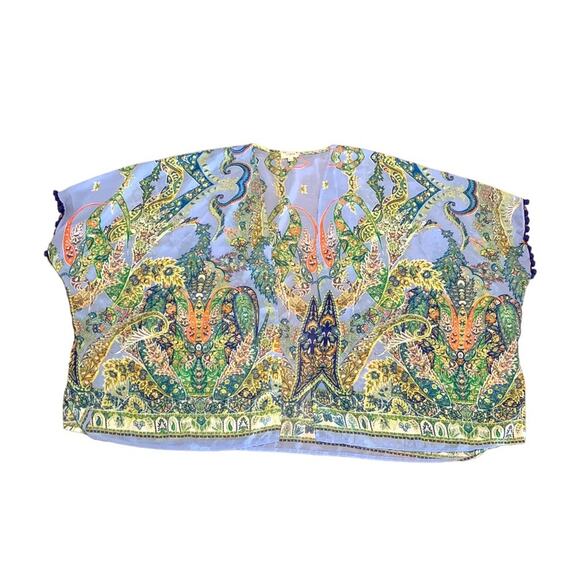 Umgee Kimono Topper Blue Paisley Print Semi Sheer Size M/L - Picture 4 of 9